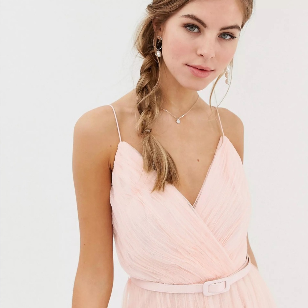 ASOS DESIGN belted pleated tulle cami midi dress, NWT, size 4